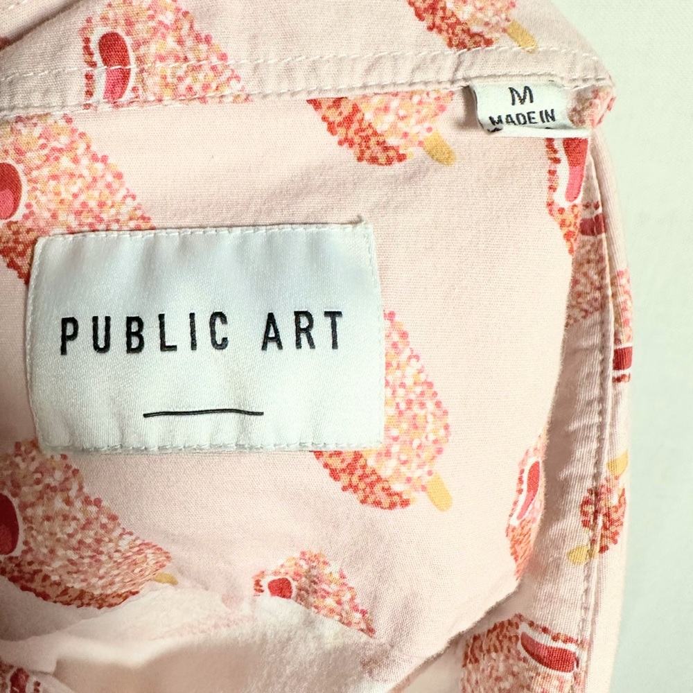 Public Art Pink Strawberry Popsicle Short-Sleeve Button-Up Shirt - Picture 6 of 6